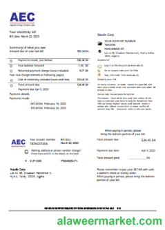 AEC Algerian Energy Company utility business bill, SCR